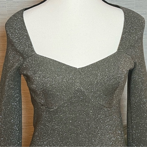 House of Harlow 1960 Sparkle Metallic Dark Green Knit Sweater Womens Size Medium - Picture 2 of 7